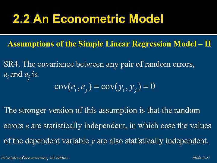 The Simple Linear Regression Model Specification And Estimation