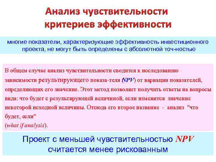 Смысл анализа чувствительности критериев инвестиционного проекта состоит