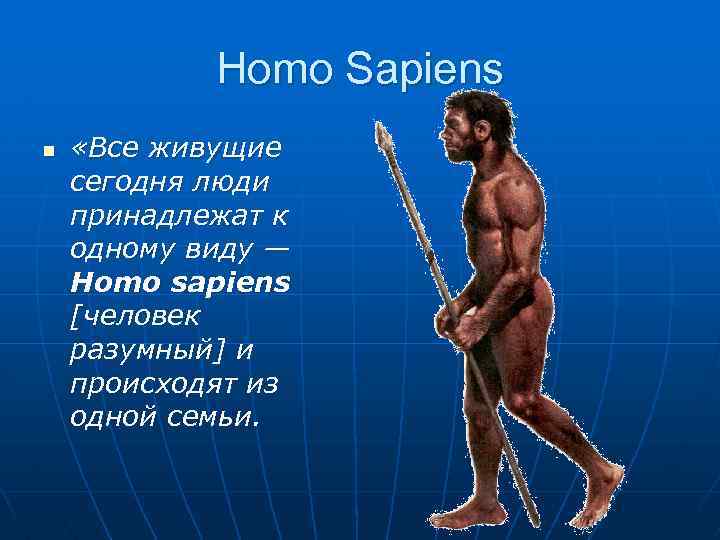 Homo Sapiens n «Все живущие сегодня люди принадлежат к одному виду — Homo sapiens