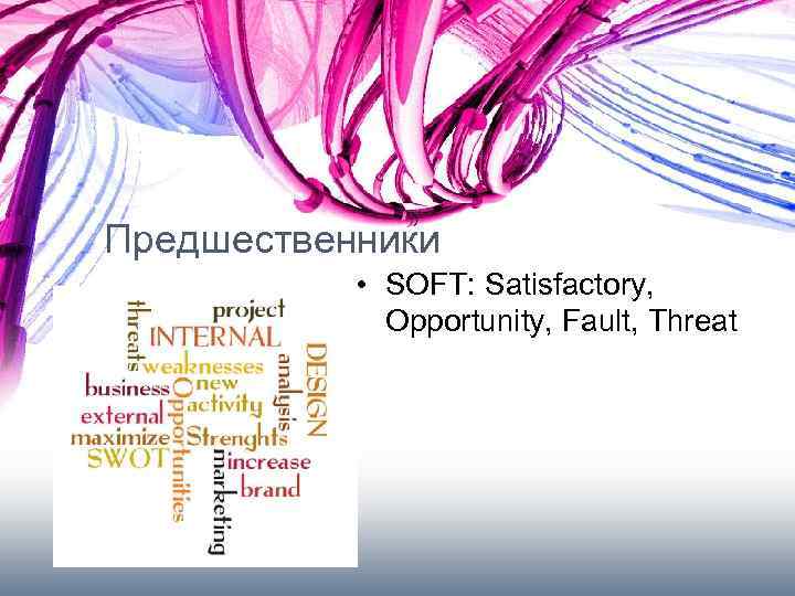 Предшественники • SOFT: Satisfactory, Opportunity, Fault, Threat 