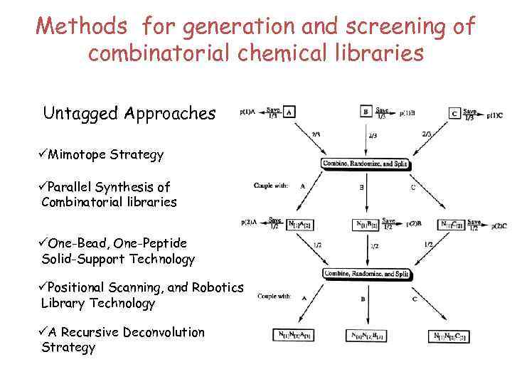 Methods for generation and screening of combinatorial chemical libraries Untagged Approaches üMimotope Strategy üParallel