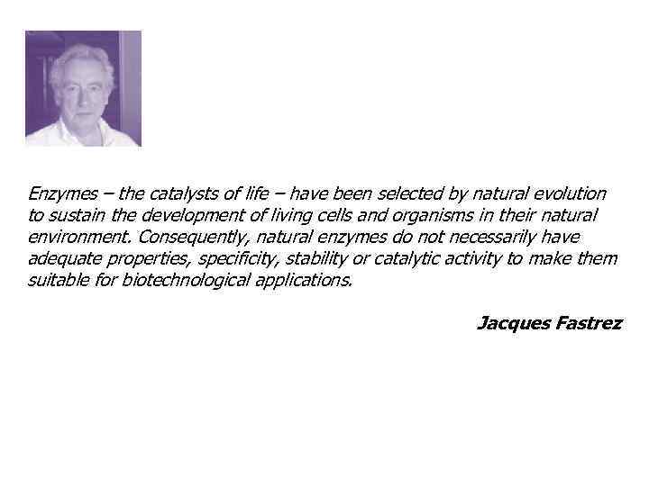 Enzymes – the catalysts of life – have been selected by natural evolution to