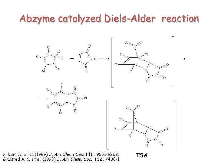 Abzyme catalyzed Diels-Alder reaction Hilvert D. et al. (1989) J. Am. Chem. Soc. 111,