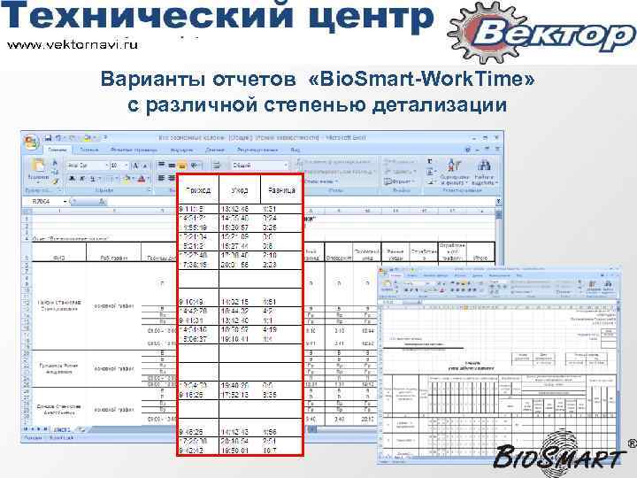 Варианты отчетов «Bio. Smart-Work. Time» с различной степенью детализации 