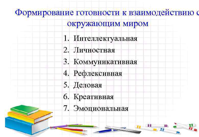 Формирование готовности к взаимодействию с окружающим миром 1. 2. 3. 4. 5. 6. 7.