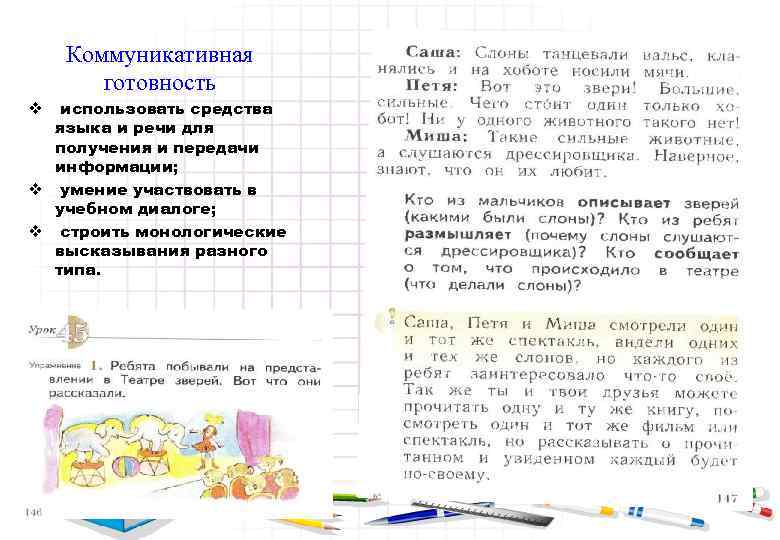 Коммуникативная готовность использовать средства языка и речи для получения и передачи информации; v умение