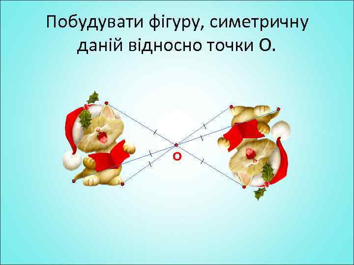 Побудувати фігуру, симетричну даній відносно точки О. О 