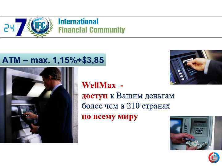 ATM – max. 1, 15%+$3, 85 Well. Max доступ к Вашим деньгам более чем