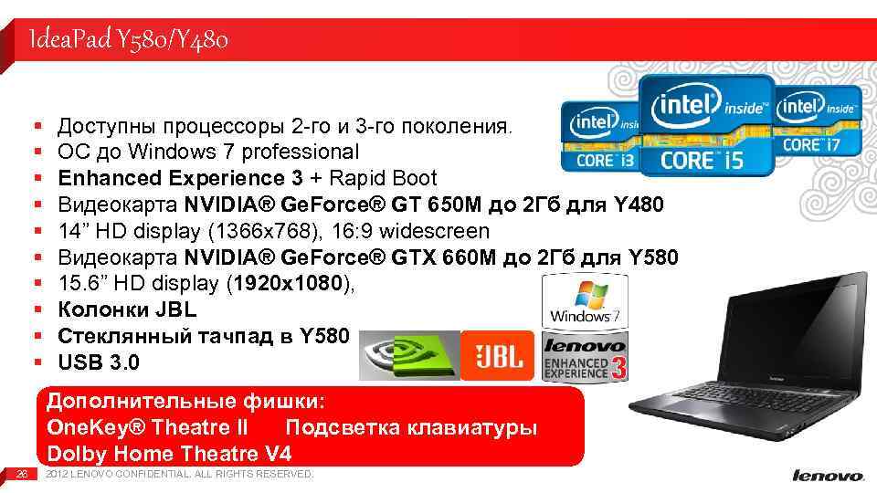 Idea. Pad Y 580/Y 480 § § § § § Доступны процессоры 2 -го