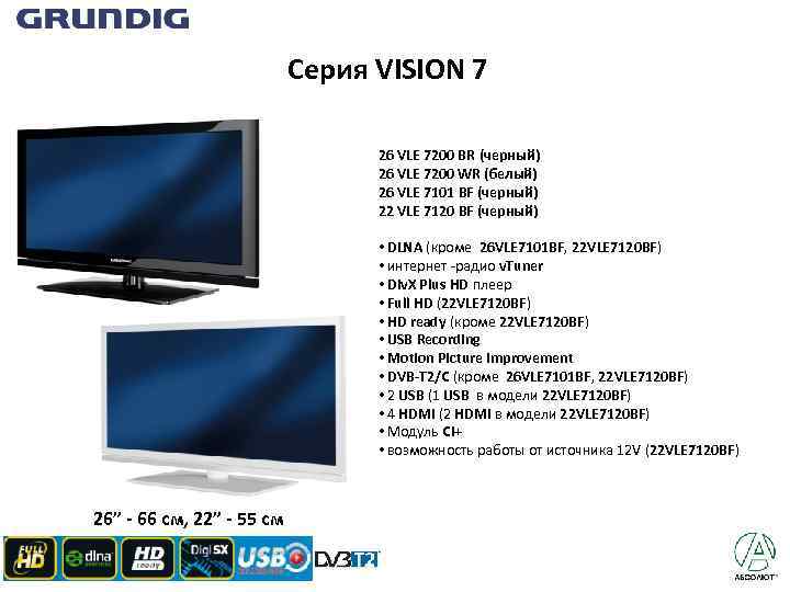 Серия VISION 7 26 VLE 7200 BR (черный) 26 VLE 7200 WR (белый) 26