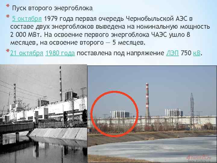 * Пуск второго энергоблока * 5 октября 1979 года первая очередь Чернобыльской АЭС в
