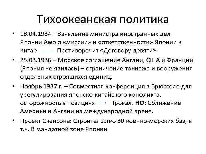 Тихоокеанская политика • 18. 04. 1934 – Заявление министра иностранных дел Японии Амо о
