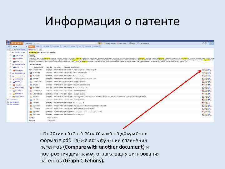 Информация о патенте Напротив патента есть ссылка на документ в формате pdf. Также есть