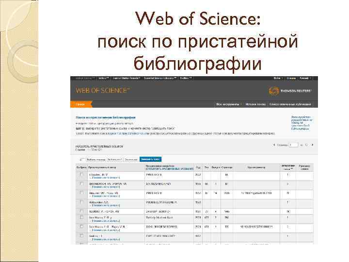 Web of Science: поиск по пристатейной библиографии 