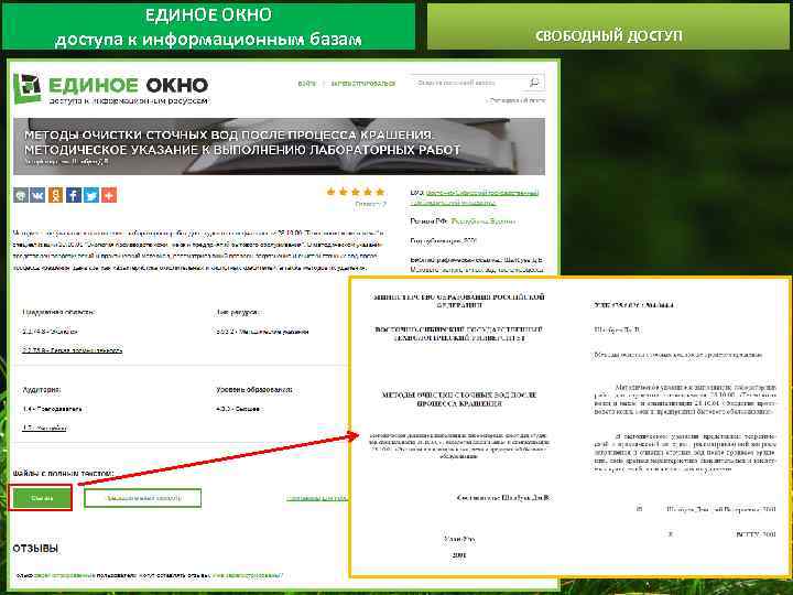 ЕДИНОЕ ОКНО доступа к информационным базам СВОБОДНЫЙ ДОСТУП 