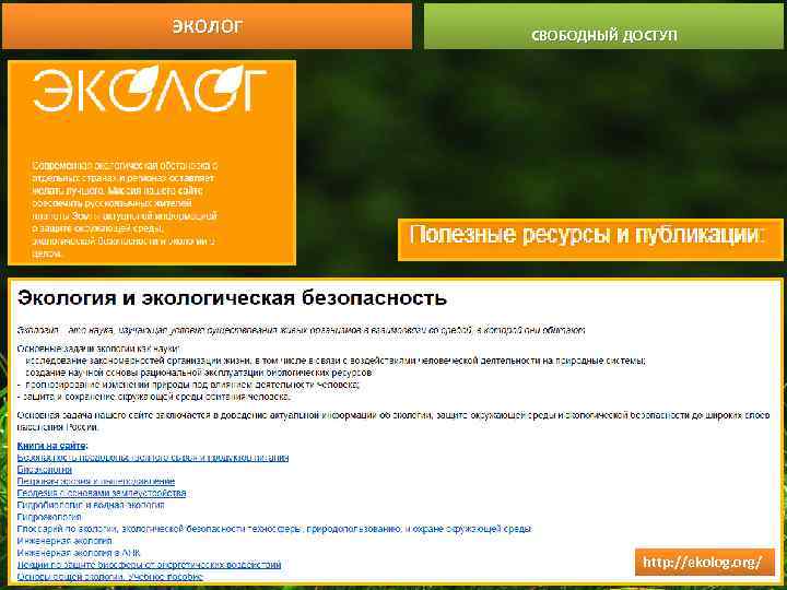 ЭКОЛОГ СВОБОДНЫЙ ДОСТУП http: //ekolog. org/ 