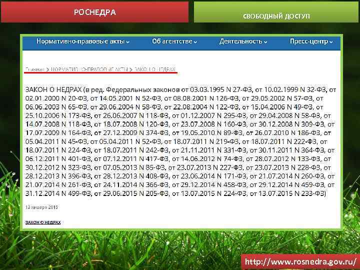 РОСНЕДРА СВОБОДНЫЙ ДОСТУП http: //www. rosnedra. gov. ru/ 