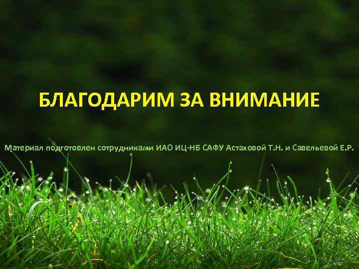 БЛАГОДАРИМ ЗА ВНИМАНИЕ Материал подготовлен сотрудниками ИАО ИЦ-НБ САФУ Астаховой Т. Н. и Савельевой
