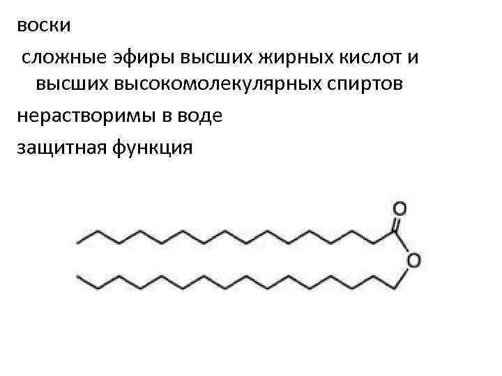 воски сложные эфиры высших жирных кислот и высших высокомолекулярных спиртов нерастворимы в воде защитная