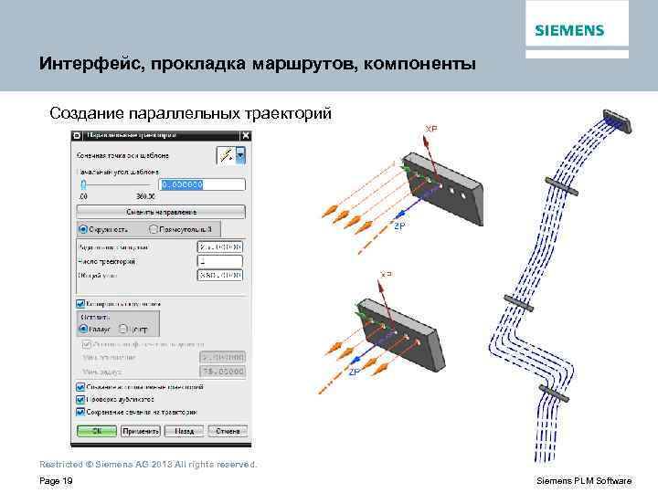 Интерфейс, прокладка маршрутов, компоненты Создание параллельных траекторий Restricted © Siemens AG 2013 All rights