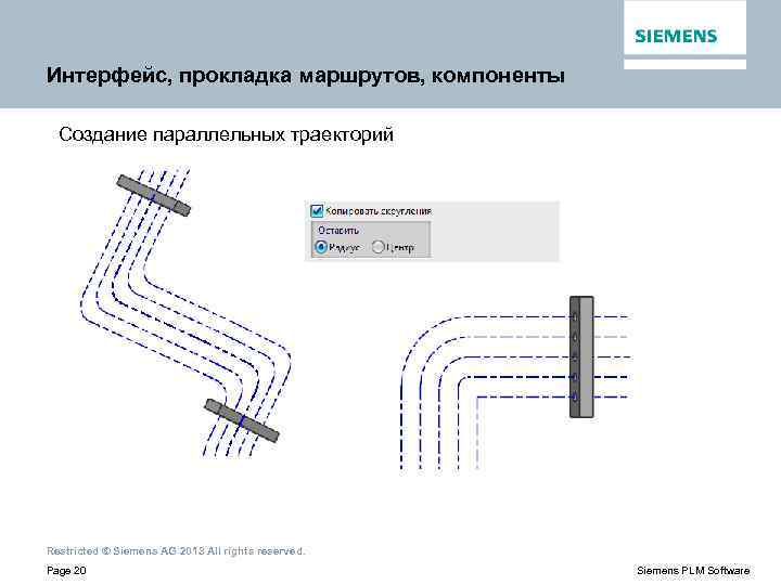 Интерфейс, прокладка маршрутов, компоненты Создание параллельных траекторий Restricted © Siemens AG 2013 All rights