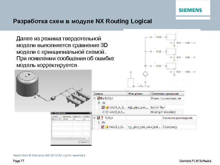 Разработка схем в модуле NX Routing Logical Далее из режима твердотельной модели выполняется сравнение