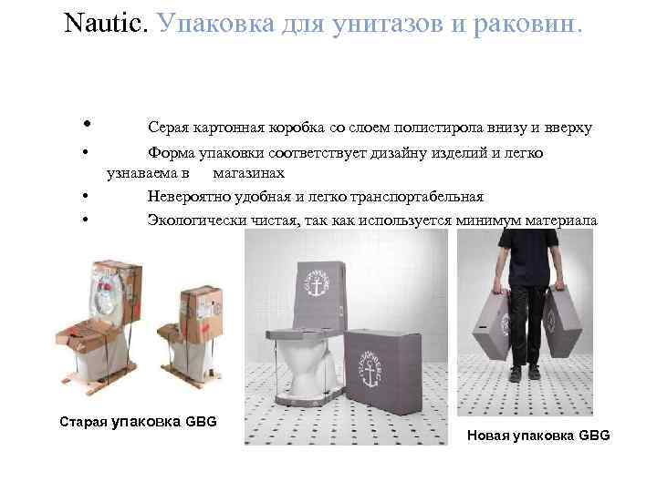 Nautic. Упаковка для унитазов и раковин. • • Серая картонная коробка со слоем полистирола