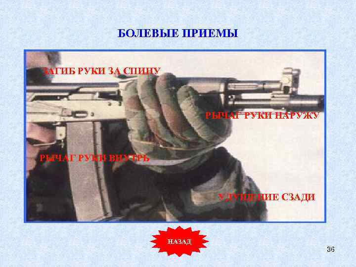 БОЛЕВЫЕ ПРИЕМЫ ЗАГИБ РУКИ ЗА СПИНУ РЫЧАГ РУКИ НАРУЖУ РЫЧАГ РУКИ ВНУТРЬ УДУЩЕНИЕ СЗАДИ