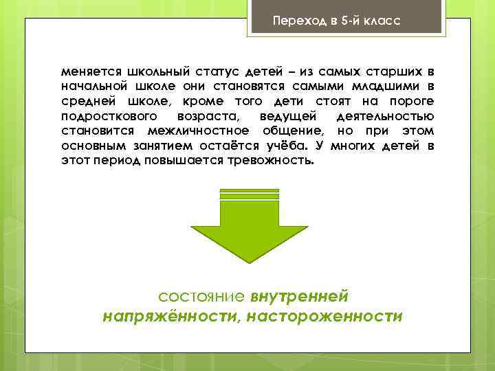 Переход в 5 -й класс меняется школьный статус детей – из самых старших в
