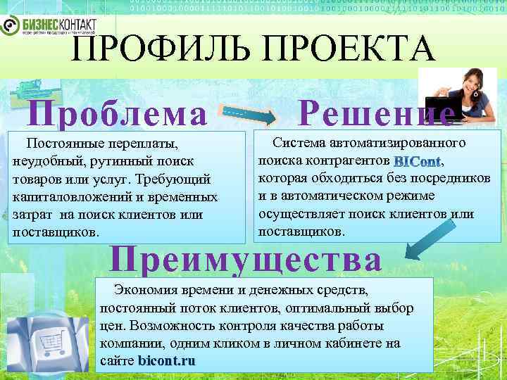 ПРОФИЛЬ ПРОЕКТА Проблема Решение Постоянные переплаты, неудобный, рутинный поиск товаров или услуг. Требующий капиталовложений
