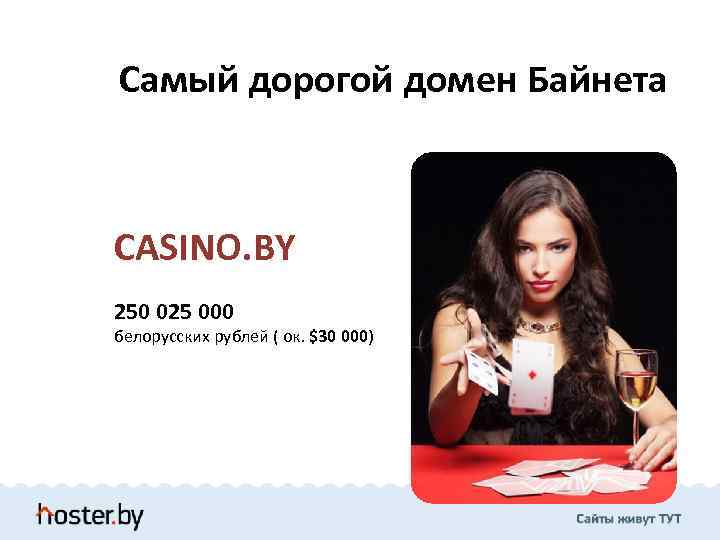 Самый дорогой домен Байнета CASINO. BY 250 025 000 белорусских рублей ( ок. $30