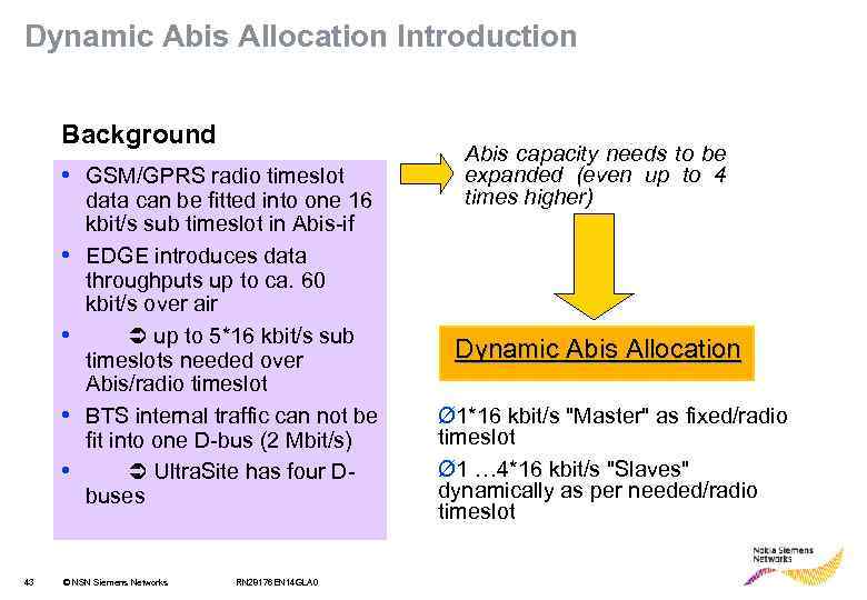 Dynamic Abis Allocation Introduction Background • GSM/GPRS radio timeslot • • 43 data can