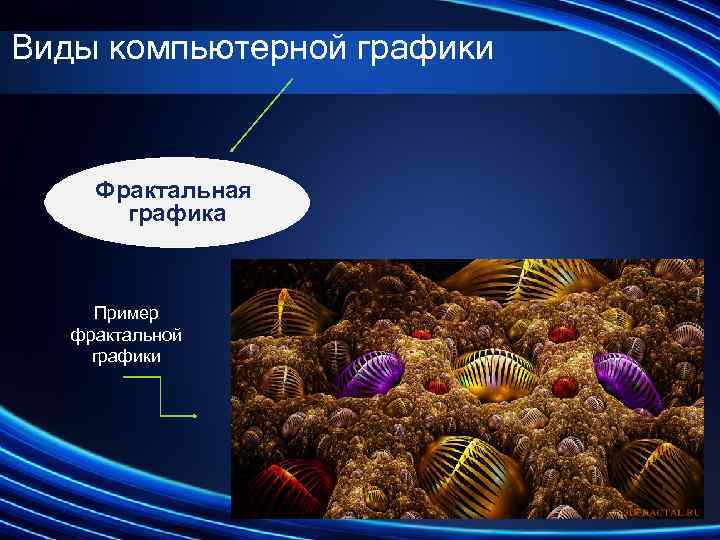 Виды компьютерной графики Фрактальная графика Пример фрактальной графики 