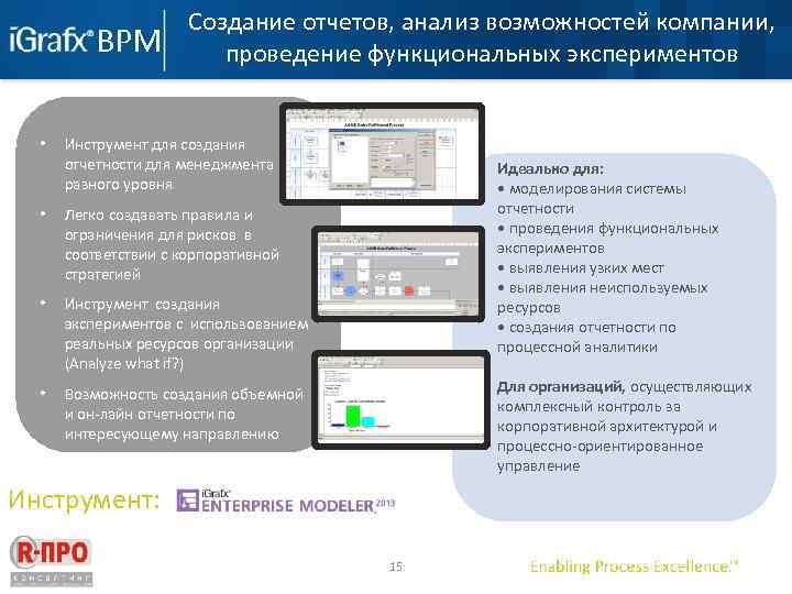 Создание отчетов, анализ возможностей компании, проведение функциональных экспериментов • Инструмент для создания отчетности для