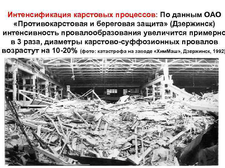 Интенсификация карстовых процессов: По данным ОАО «Противокарстовая и береговая защита» (Дзержинск) интенсивность провалообразования увеличится