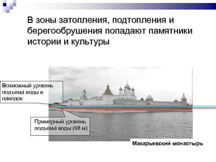 В зоны затопления, подтопления и берегообрушения попадают памятники истории и культуры Возможный уровень подъема