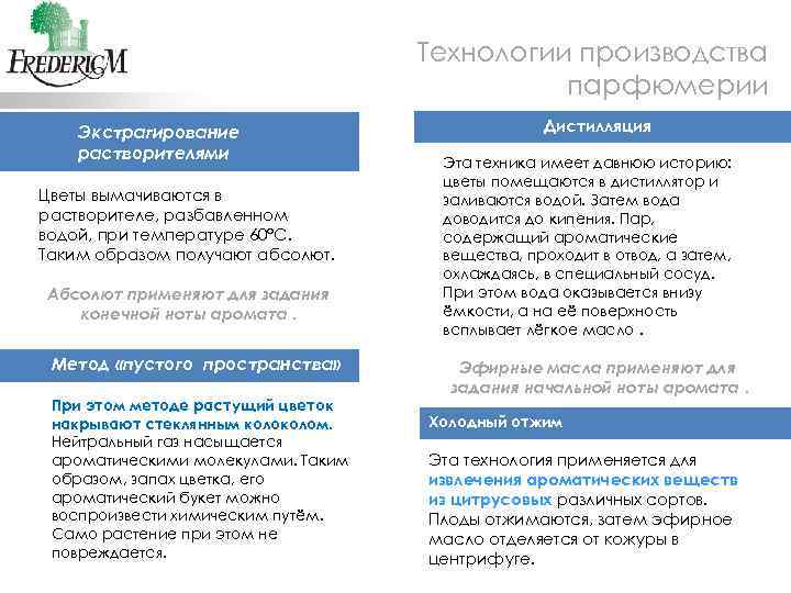 Технологии производства парфюмерии Экстрагирование растворителями Цветы вымачиваются в растворителе, разбавленном водой, при температуре 60°C.