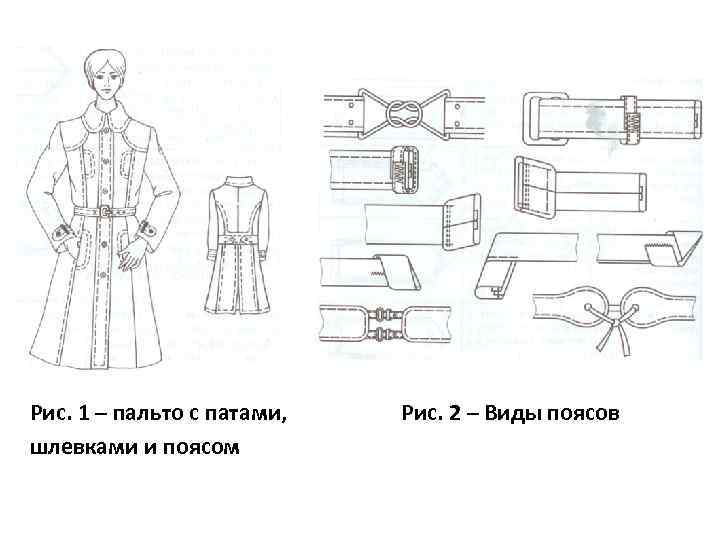 Рис. 1 – пальто с патами, шлевками и поясом Рис. 2 – Виды поясов