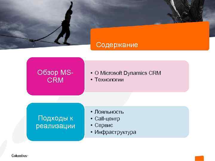 Содержание Обзор MSCRM Подходы к реализации • O Microsoft Dynamics CRM • Технологии •