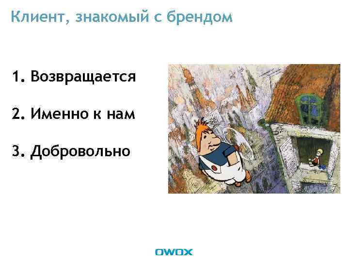 Клиент, знакомый с брендом 1. Возвращается 2. Именно к нам 3. Добровольно 