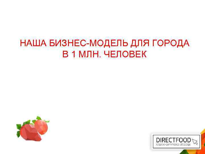 НАША БИЗНЕС-МОДЕЛЬ ДЛЯ ГОРОДА В 1 МЛН. ЧЕЛОВЕК 