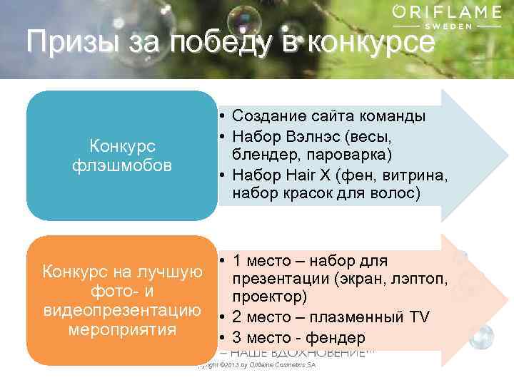 Призы за победу в конкурсе Конкурс флэшмобов • Создание сайта команды • Набор Вэлнэс