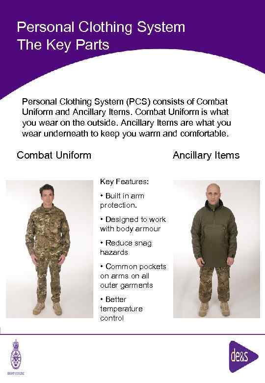 Personal Clothing System The Key Parts Personal Clothing System (PCS) consists of Combat Uniform