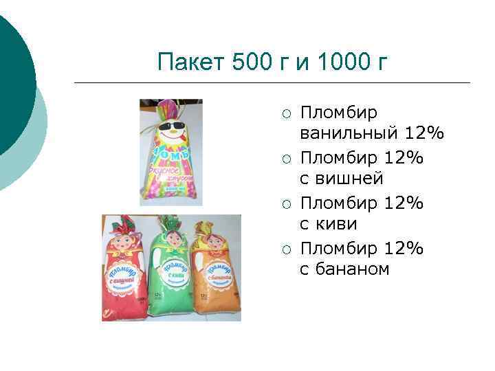 Пакет 500 г и 1000 г ¡ ¡ Пломбир ванильный 12% Пломбир 12% с
