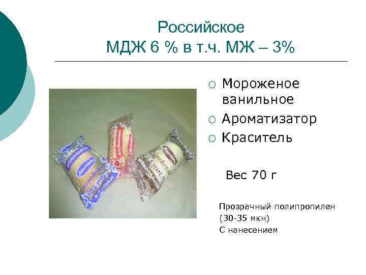 Российское МДЖ 6 % в т. ч. МЖ – 3% ¡ ¡ ¡ Мороженое