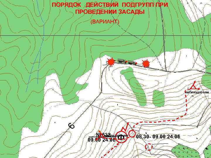 ПОРЯДОК ДЕЙСТВИЙ ПОДГРУПП ПРИ ПРОВЕДЕНИИ ЗАСАДЫ (ВАРИАНТ) наблюдатели № 632 09. 00 24. 06