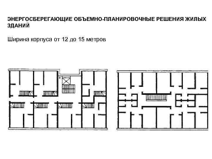 ЭНЕРГОСБЕРЕГАЮЩИЕ ОБЪЕМНО-ПЛАНИРОВОЧНЫЕ РЕШЕНИЯ ЖИЛЫХ ЗДАНИЙ Ширина корпуса от 12 до 15 метров 