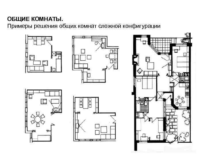 ОБЩИЕ КОМНАТЫ. Примеры решения общих комнат сложной конфигурации 