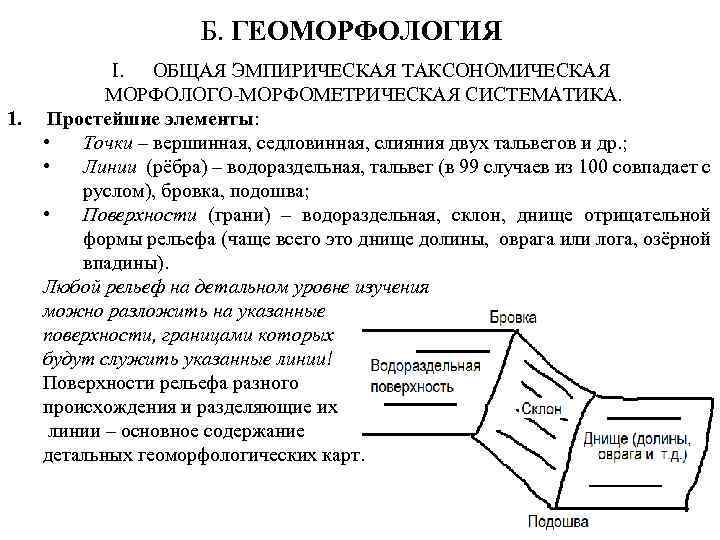 Б. ГЕОМОРФОЛОГИЯ 1. I. ОБЩАЯ ЭМПИРИЧЕСКАЯ ТАКСОНОМИЧЕСКАЯ МОРФОЛОГО-МОРФОМЕТРИЧЕСКАЯ СИСТЕМАТИКА. Простейшие элементы: • Точки –