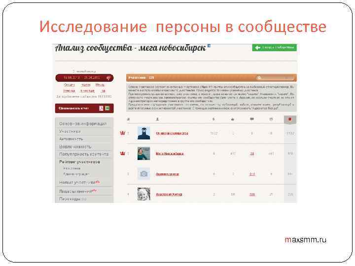 Исследование персоны в сообществе maxsmm. ru 